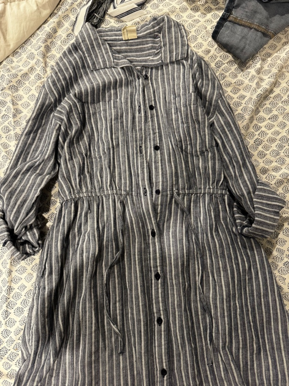 Japna Navy and White Striped Button-Up Shirt